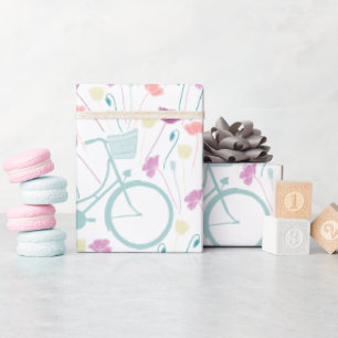 Papel De Regalo Bicicleta Retro Amarilla de Flor de Ciruelo de Men