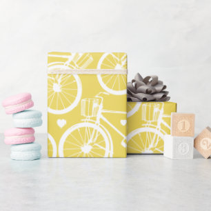 Papel De Regalo Bicicleta retro de color amarillo y blanco