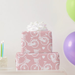 Papel De Regalo Bicicleta retro rosa y blanco pastel