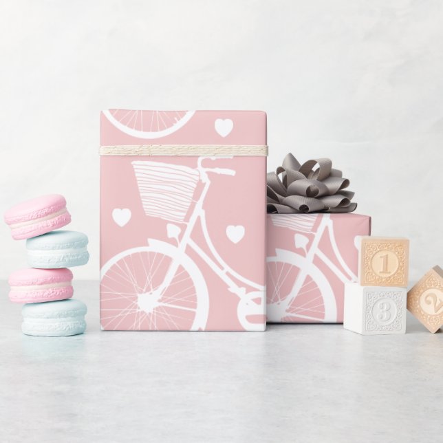 Papel De Regalo Bicicleta retro rosa y blanco pastel (Baby Shower)
