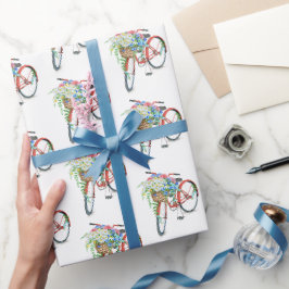Papel De Regalo Bicicleta roja con cesta de flores