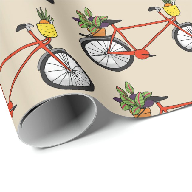 Papel De Regalo bicicleta roja con planta verde (Esquina del rollo)
