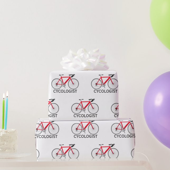Papel De Regalo Bicicleta roja con texto cicologista sobre blanco (Regalos de fiesta)