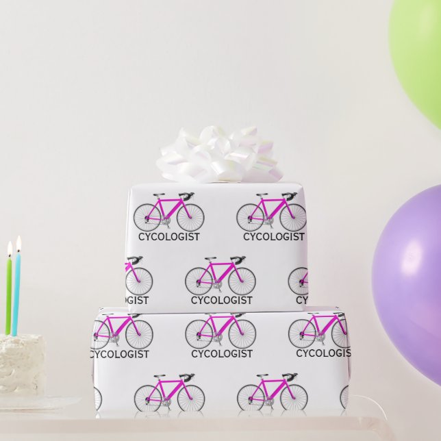 Papel De Regalo Bicicleta rosa con texto cicologista sobre blanco (Regalos de fiesta)
