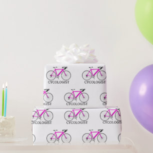 Papel De Regalo Bicicleta rosa con texto de ciclista en blanco