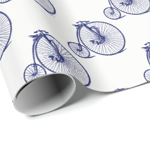 Papel De Regalo Bicicleta Vintage Velocípedo Penny Farthing Azul