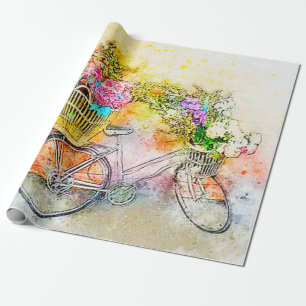 Papel De Regalo Bicicleta y flores