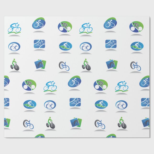 Papel De Regalo Bicycle Racing Icons Blue and Green Sport (Superficie plana)