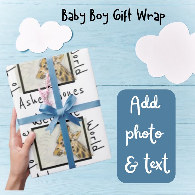 Papel De Regalo Bienvenida a Baby Cute Giraffe (Personalized Baby Shower Wrapping Paper (original art giraffe).)