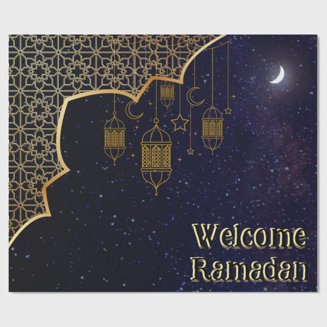 Papel De Regalo Bienvenido Ramadán: Diseño Islámico (Superficie plana)