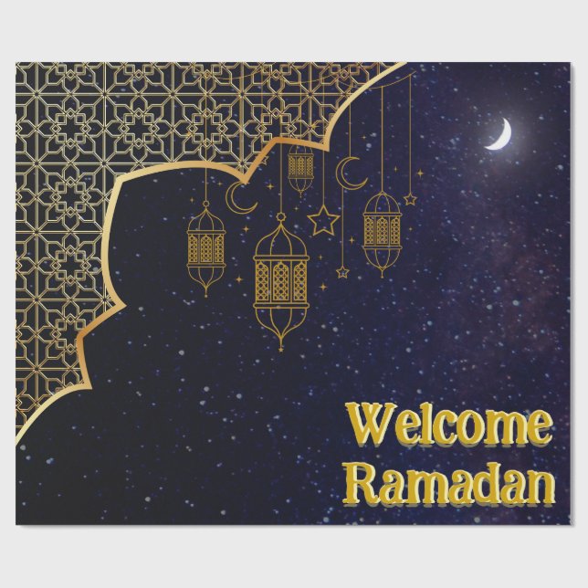 Papel De Regalo Bienvenido Ramadán: Diseño Islámico (Superficie plana)