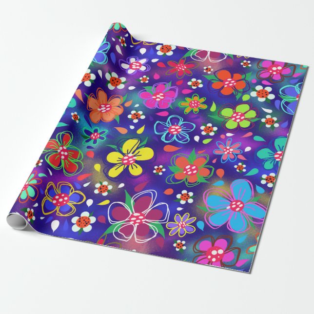 Papel De Regalo Big Bold Flores Estilo Boho Cute (Desenrollado)