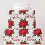 Papel De Regalo Big Bold Poinsettia Red Merry Christmas White<br><div class="desc">Gran negrita Poinsettia Red Merry Navidad White Wrapee Paper</div>