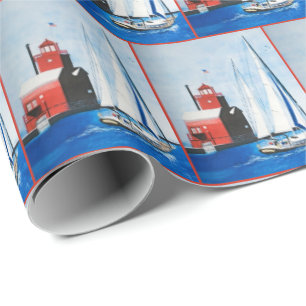 Papel De Regalo Big Red Lighthouse Watercolor