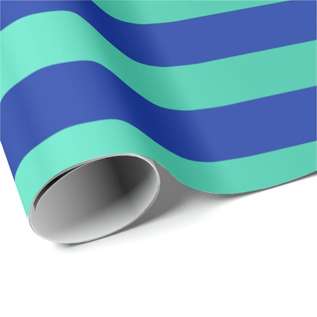 Papel De Regalo Big Stripes Lines Indigo Cobalt Blue Water Aqua (Esquina del rollo)