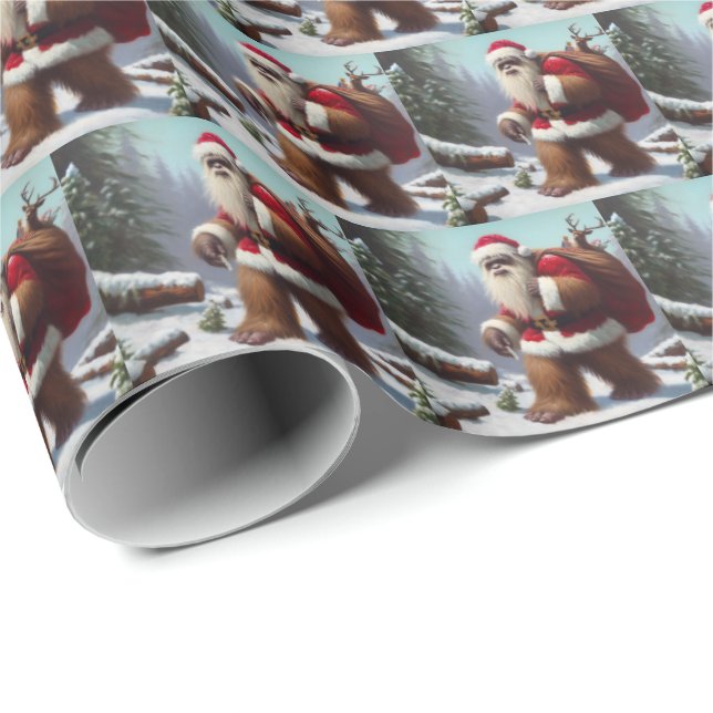 Papel De Regalo Bigfoot Santa Claus (Esquina del rollo)