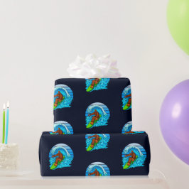 Papel De Regalo Bigfoot Surfista Montando Las Olas Diversión Sasqu