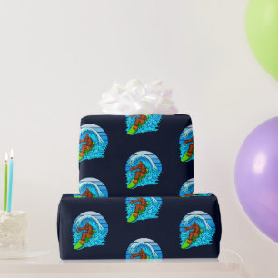 Papel De Regalo Bigfoot Surfista Montando Las Olas Diversión Sasqu