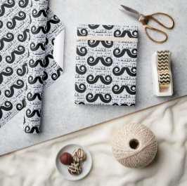 Papel De Regalo Bigote Divertido Humor Azul Gris Negro Debo
