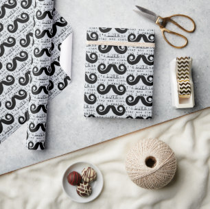 Papel De Regalo Bigote Divertido Humor Azul Gris Negro Debo