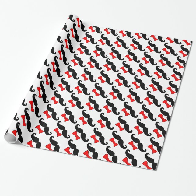 Papel De Regalo Bigote y Bowtie rojo divertidos (Desenrollado)