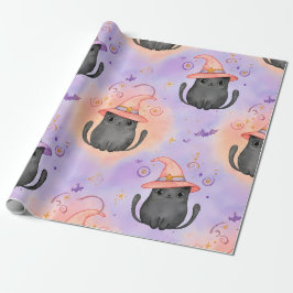 Papel De Regalo Bigotes de Bruja – Patrón Pastel de Gato de Hallow