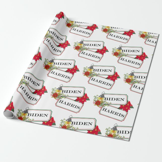 Papel De Regalo Billete floral de Navidades festivos Biden Harris (Desenrollado)