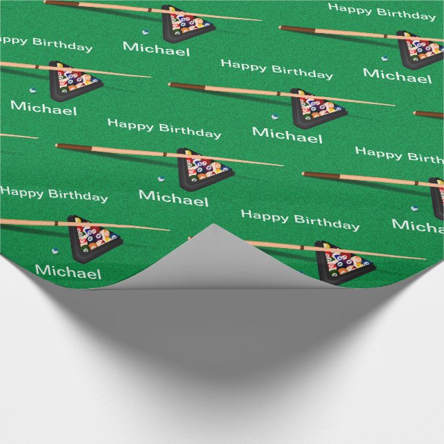 Papel De Regalo Billiard Balls Pool Stick Cumpleaños Personalizado (Esquina)