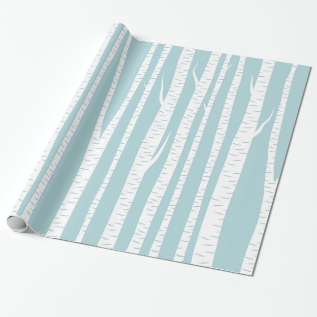 Papel De Regalo Birch Trees Blue (Desenrollado)