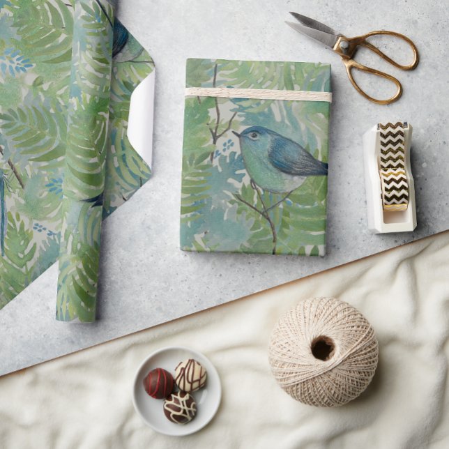 Papel De Regalo Bird Ferns Dragonflies Naturaleza inspirada (Bird Ferns Dragonflies Nature Inspired Wrapping Paper from Studio Posies.)