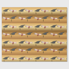 Papel De Regalo Birrete de Graduación Dorado y Diploma