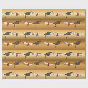 Papel De Regalo Birrete de Graduación Dorado y Diploma