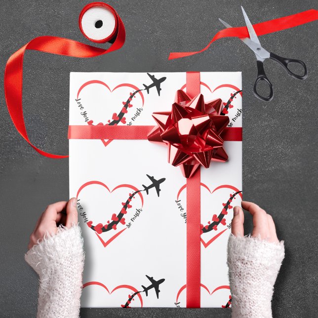 Papel De Regalo Birthday Love You so much Heart & Airplane Cute (Subido por el creador)