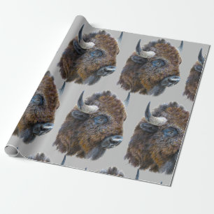 Papel De Regalo Bison Buffalo Watercolor Animal Nature Pattern Art