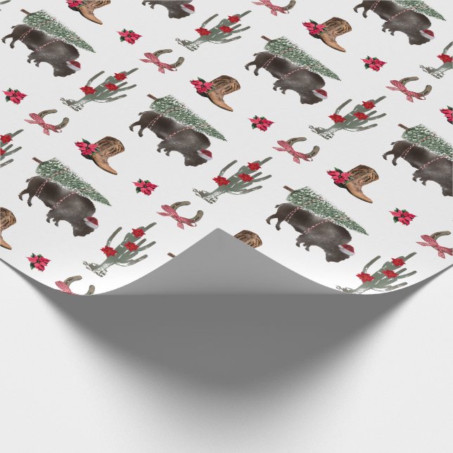 Papel De Regalo Bison Christmas Tree Ranch Wild West Navidades Wra (Esquina)