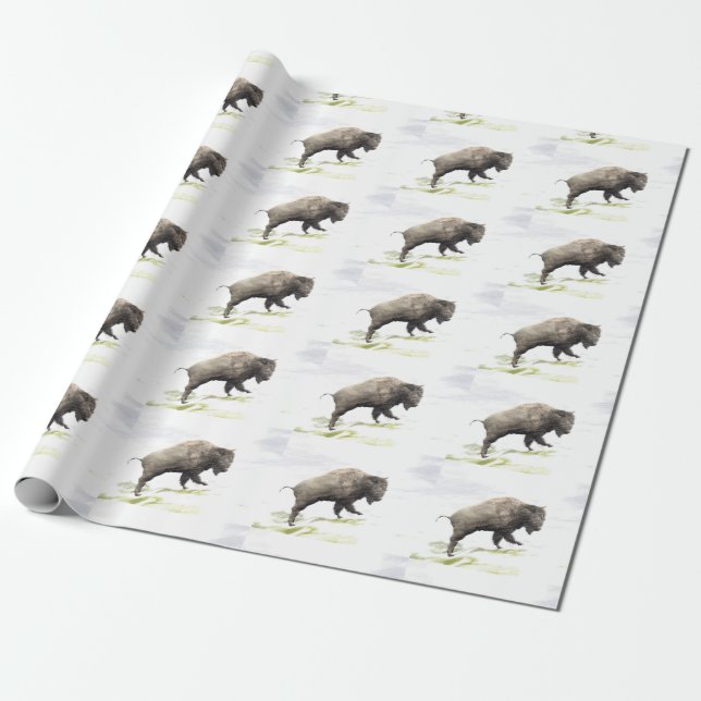Papel De Regalo Bisonte en tormenta del invierno (Desenrollado)