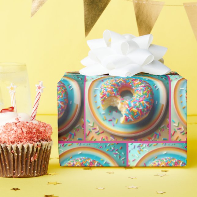 Papel De Regalo Bita fuera de Donut con rociadores (Fiesta de cumpleaños )
