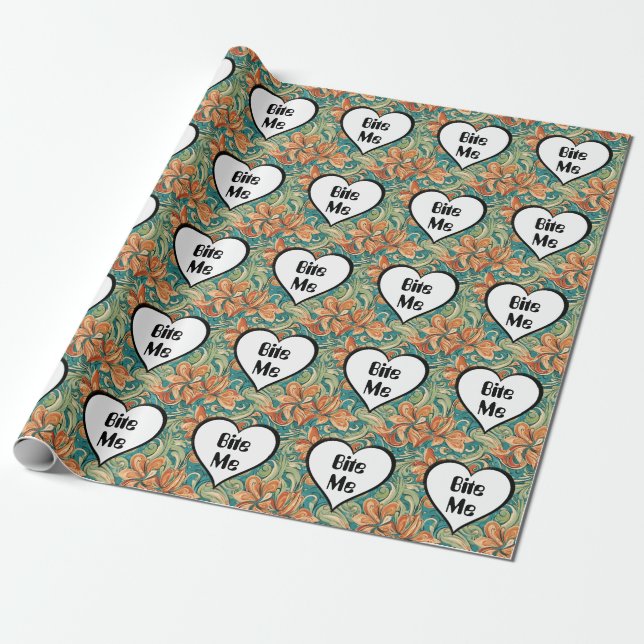 Papel De Regalo Bite Me Funny Heart Swirly Retro Design (Desenrollado)