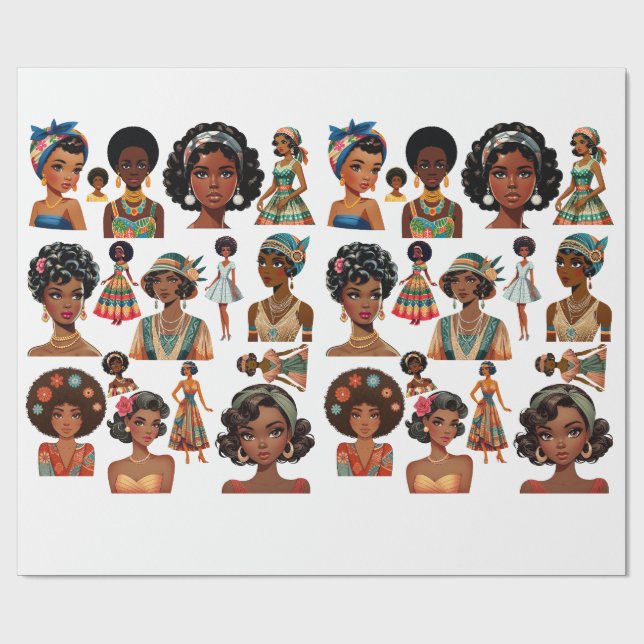 Papel De Regalo Black African Woman Fashion art 20s to 70s Eras (Superficie plana)
