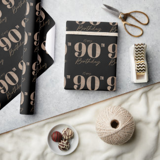 Papel De Regalo Black and Gold Glitter Numeral 90th Birthday