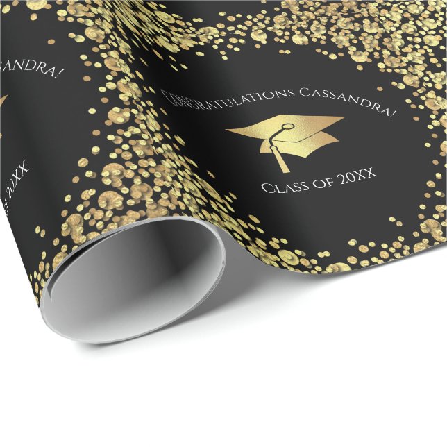 Papel De Regalo Black and Gold Graduation (Esquina del rollo)