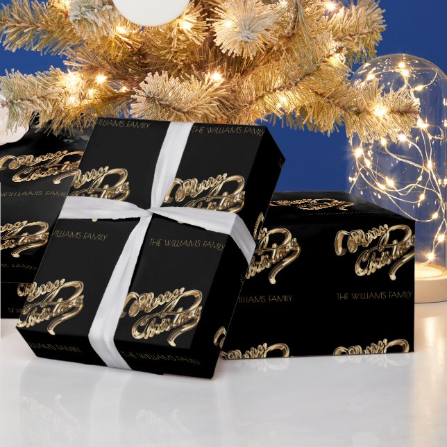 Papel De Regalo Black and Gold Look Script Feliz Navidad (Vacaciones)