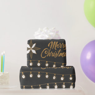 Papel De Regalo Black and Gold Merry Christmas Jingle Bells