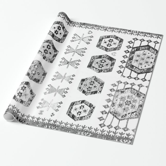 Papel De Regalo Black and White Aztec Shape Pattern (Desenrollado)