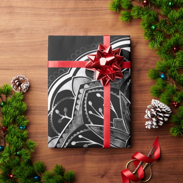 Papel De Regalo Black and white floral mandala  (Regalo de vacaciones)