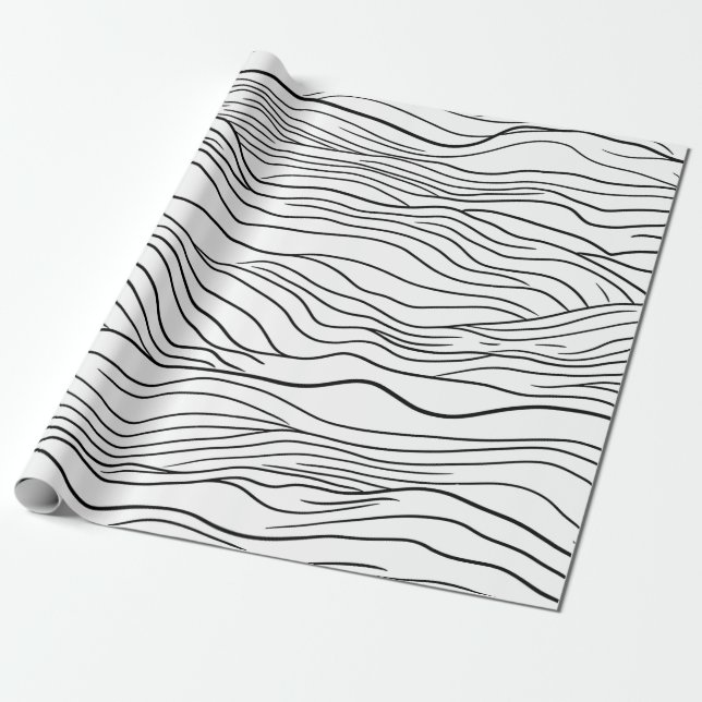 Papel De Regalo Black and White Hand-Drawn Wavy Line Pattern (Desenrollado)