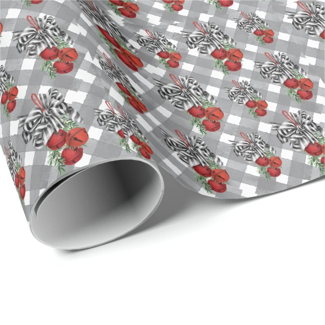 Papel De Regalo Black and White Noël Red Bells (Esquina del rollo)