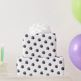 Papel De Regalo Black and White Paw Print Pattern