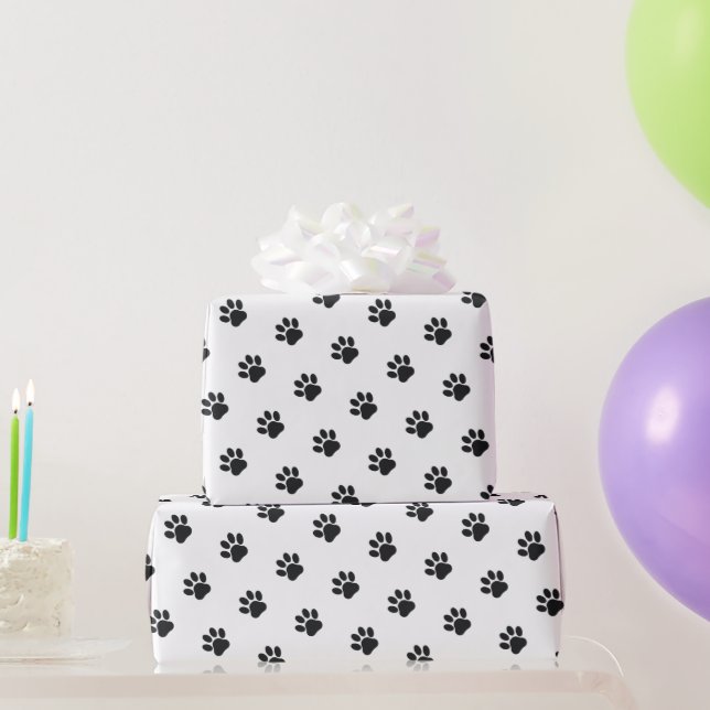 Papel De Regalo Black and White Paw Print Pattern (Regalos de fiesta)