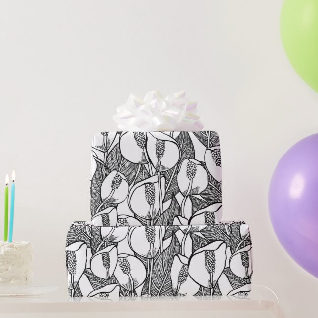 Papel De Regalo Black And White Peace Lily Pattern (Regalos de fiesta)